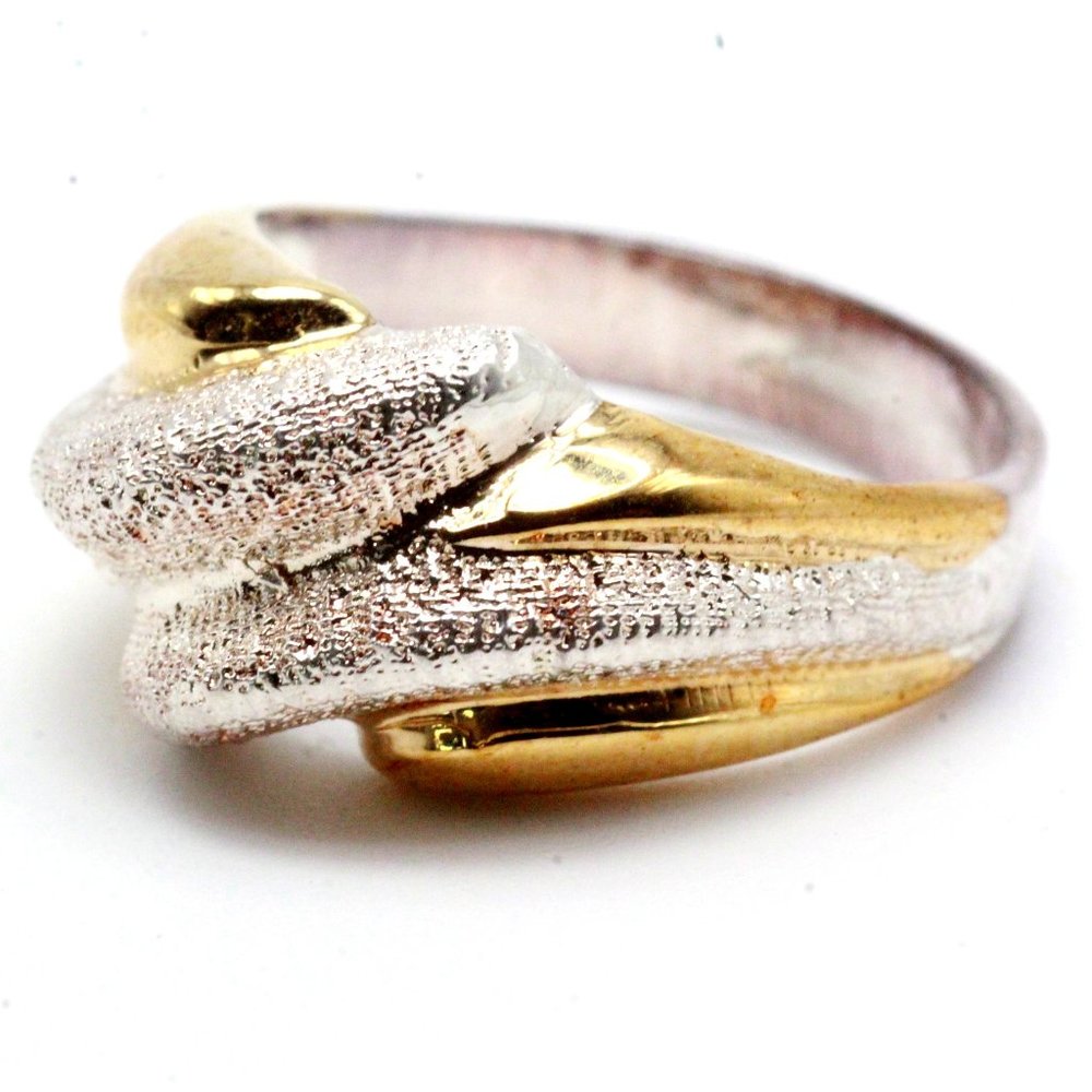 Sterling Silver Contemporary Two Tone Vermeil Textured Ring